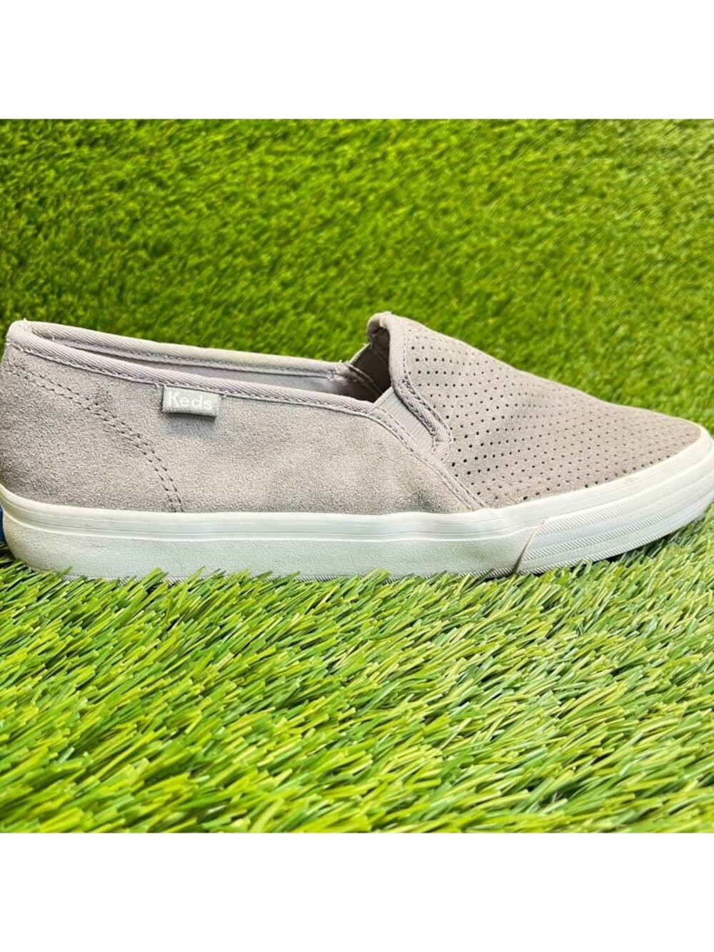 Keds Double Decker Perforated Womens Size 8.5 Gray Casual Slip-On Loafer Shoes
